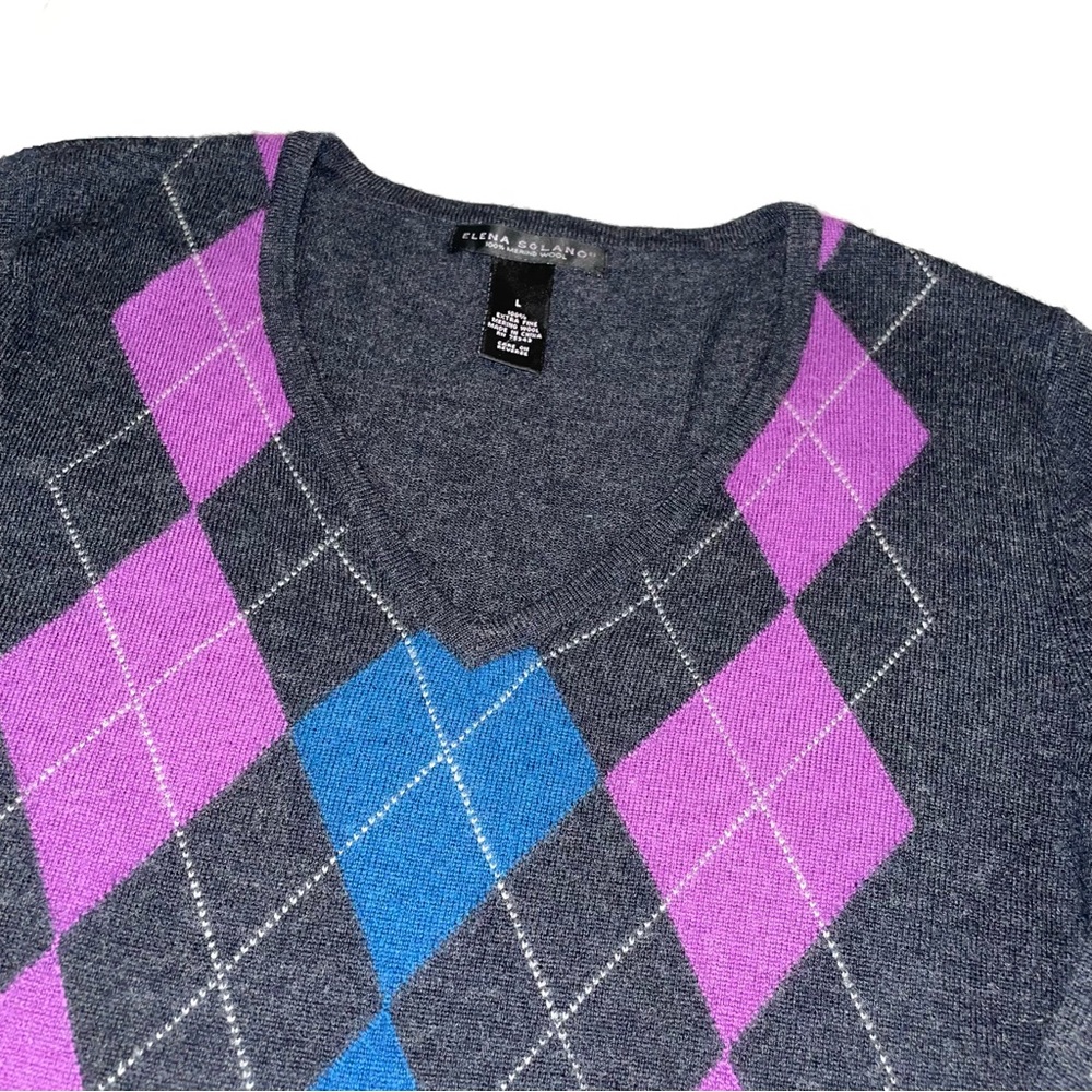 Argyle Patterned Crew Neck Sweater - image 2